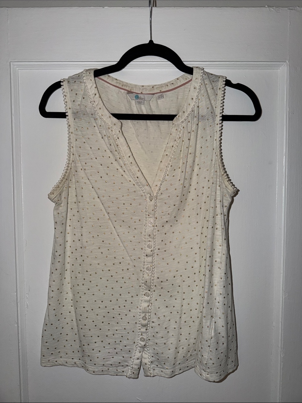 Boden Cream Gold Polka Dots Eyelet Button-Front Sleeveless Top 6P